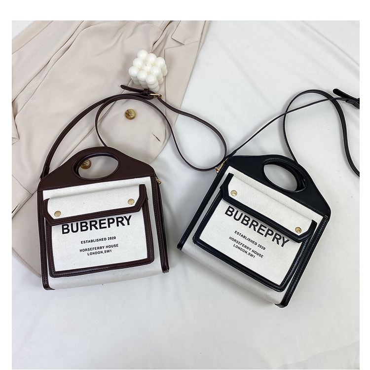 Túi Đeo Chéo Vải Canvas Phối Màu Tương Phản Phong Cách Mới Cho Nữ