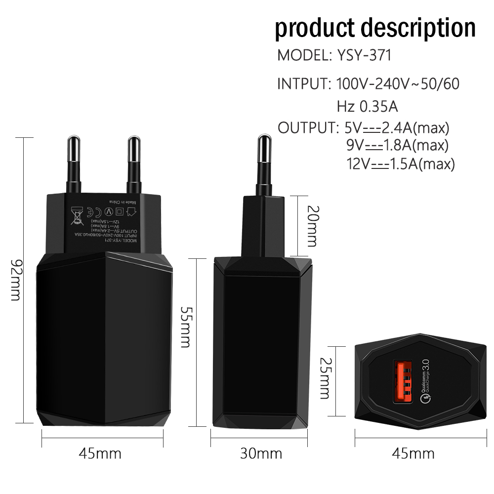 Cốc Sạc Nhanh Elough Qc 3.0 18W Usb Chất Lượng Cao Cho Điện Thoại