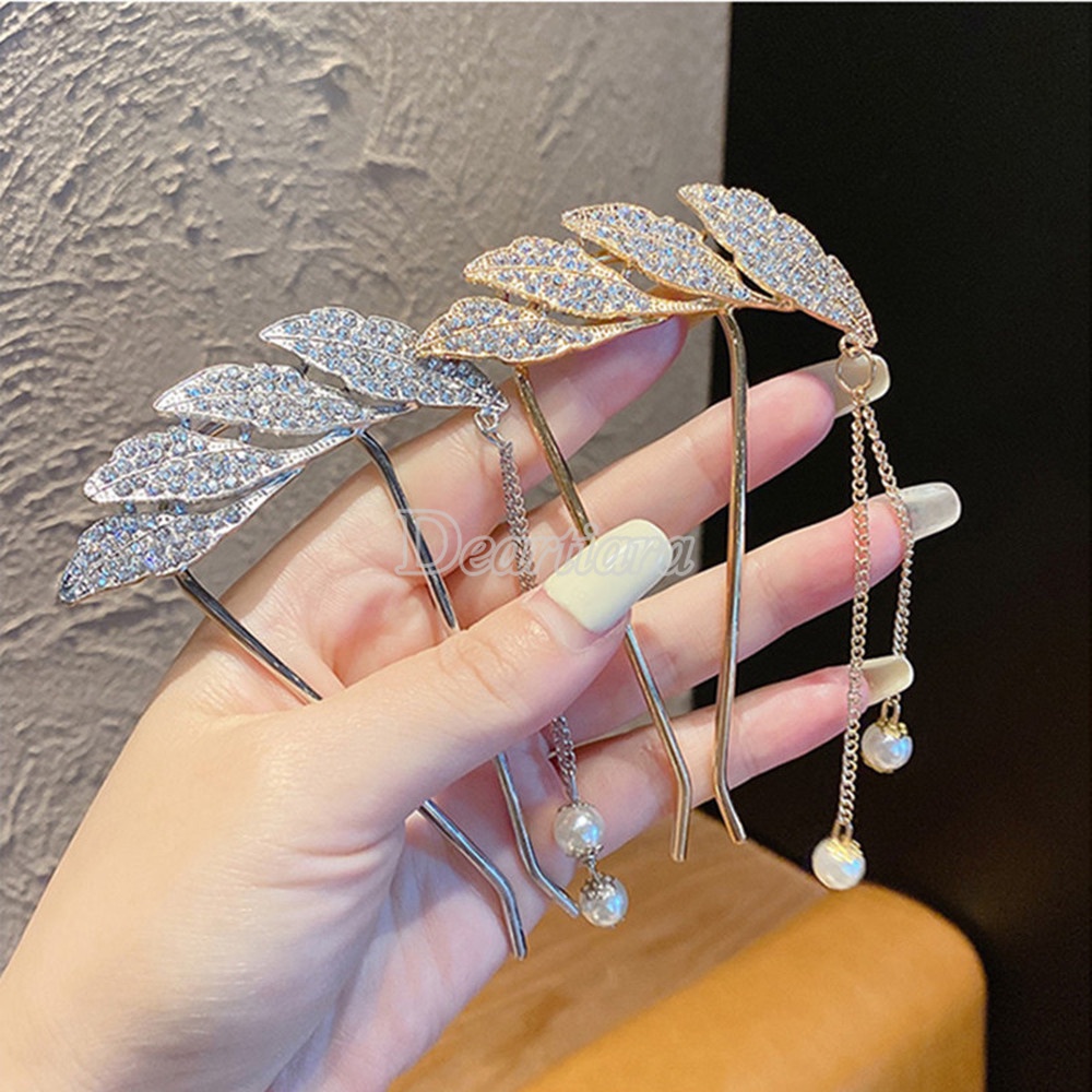 Kẹp tóc kim loại chữ U đính đá trang trí tua rua phong cách thời trang dành cho nữ