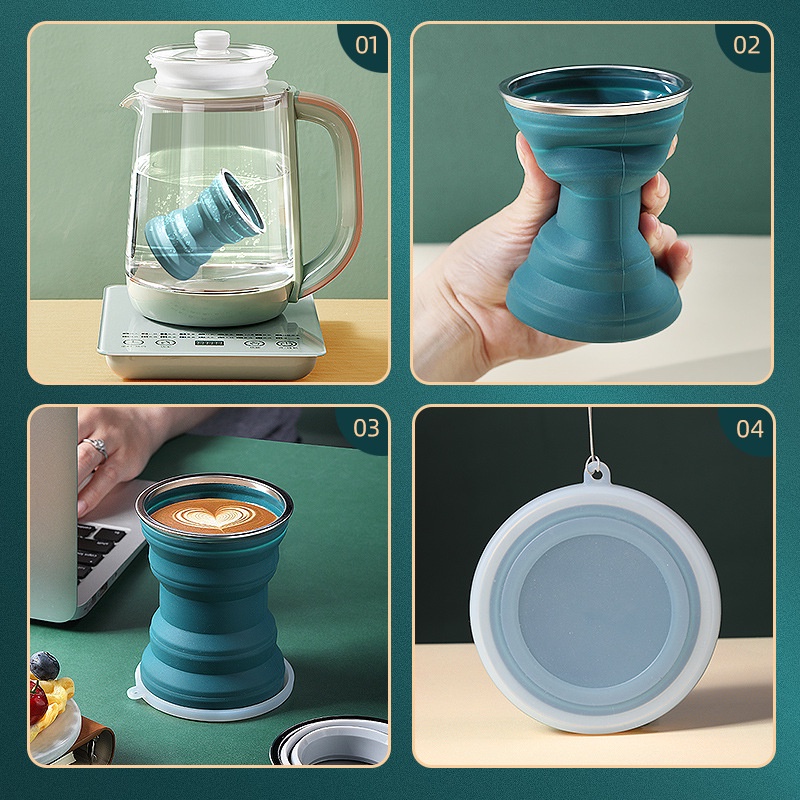 Cốc Uống Nước Bằng Silicone Cách Nhiệt Có Thể Tái Sử Dụng Dung Tích 320ml 4 Màu Tùy Chọn