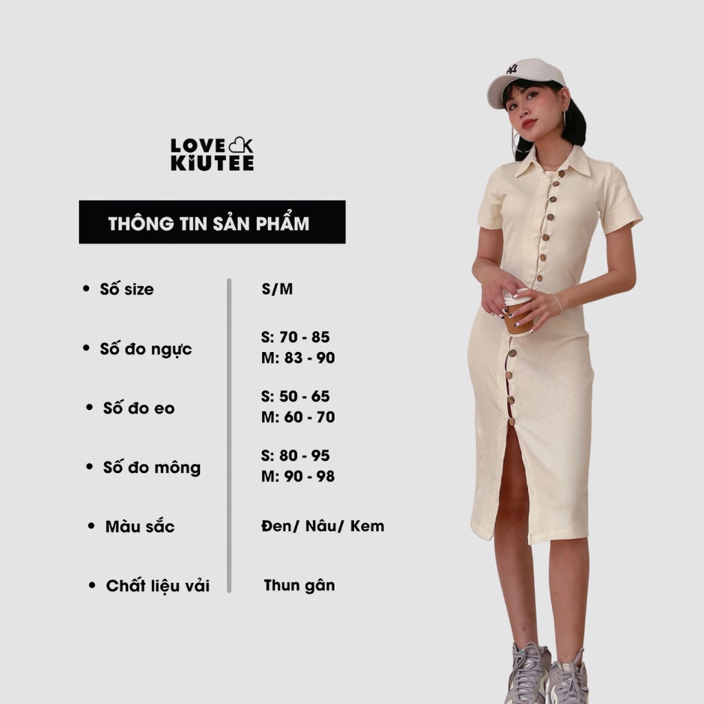 Đầm cổ có nút gỗ xéo Take Me There Ribbed Midi Dress vải thun gân danh cho nữ LOVEKIUTEE