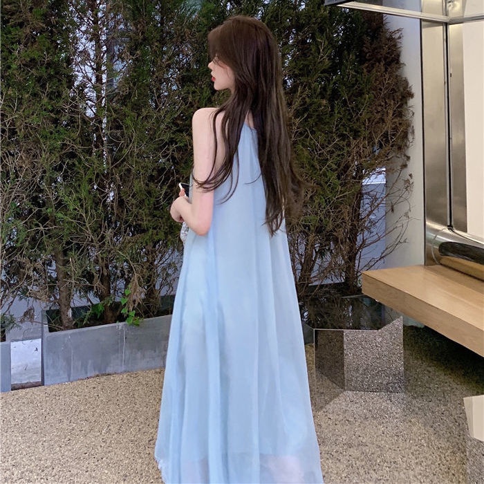 Đầm Dài Hai Dây Mỏng Màu Trơn Thời Trang Mùa Hè Dành Cho Nữ
