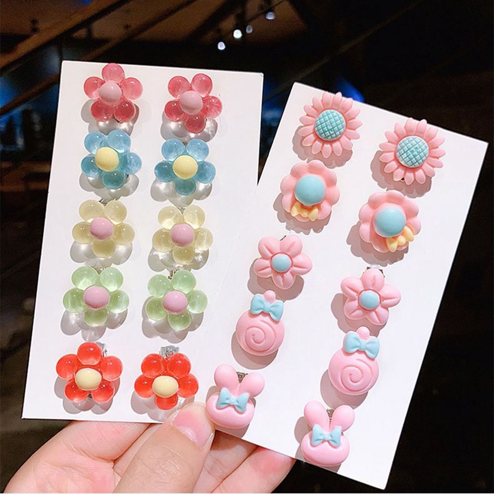 Set khuyên kẹp vành tai không cần xỏ lỗ thiết kế trái cây/ nơ/ hoa/ nhiều mẫu khác hoạt hình đáng yêu dành cho bé gái