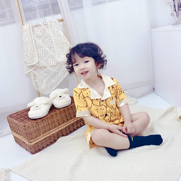 Đồ bộ quần áo cộc tay QATE933 - Đồ bộ quần áo dài tay cho bé pijama mặt mèo QATE761 QATE780