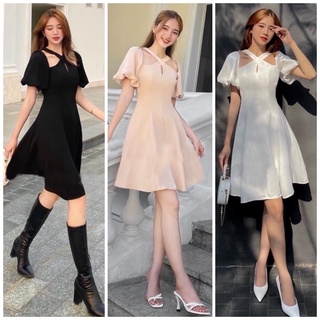 Đầm váy chéo cổ tay phồng 3 màu (kèm hình thật)