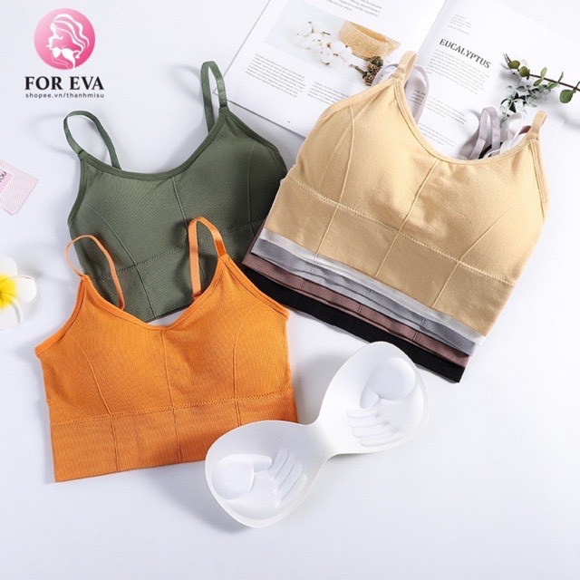 Áo bra cotton gân tăm dây điều chỉnh đai to - Áo lót không gọng