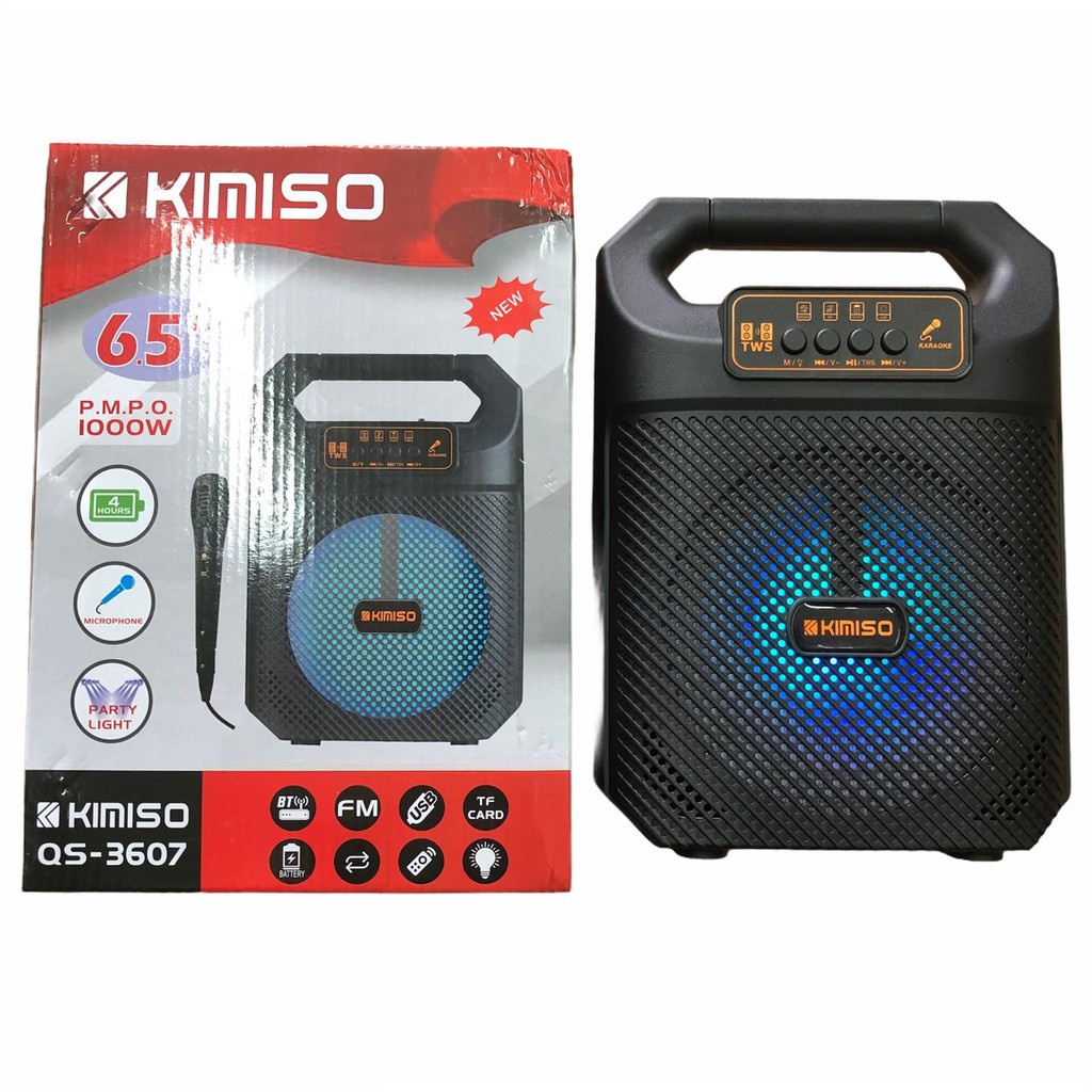 Loa Bluetooth Superbass Kimiso QS 3607 - Loa Kéo Mini - Loa Bluetooth Karaoke - Tặng Kèm Mic Hát- BH Lỗi 1 Đổi 1