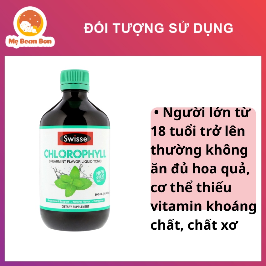 Nước diệp lục Swisse Chlorophyll của Úc 500ml chính hãng thanh lọc và giải độc cơ thể hương vị thơm ngon dễ uống