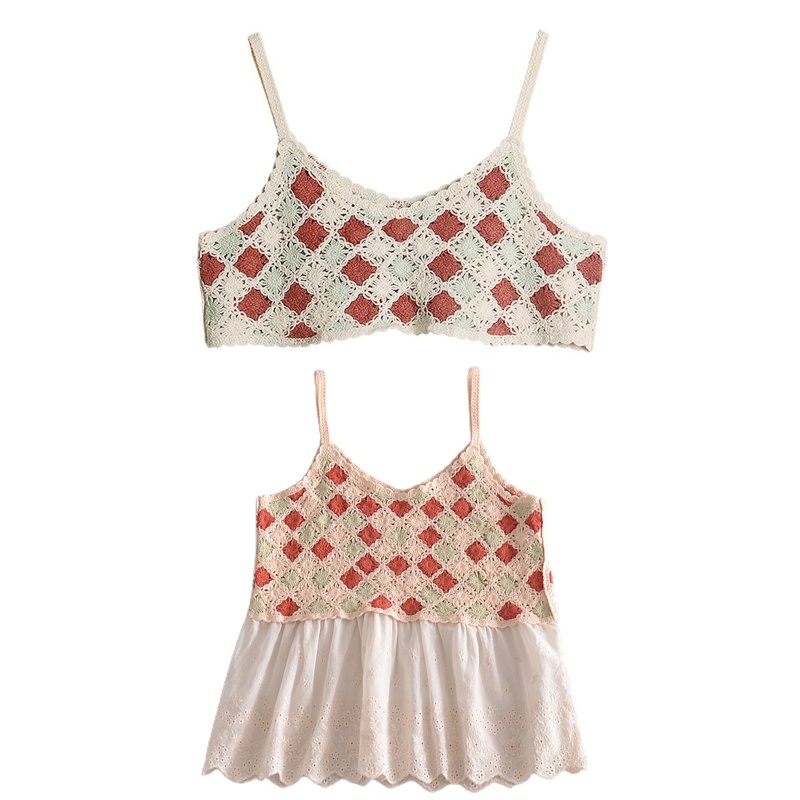 Áo Hai Dây Dệt Kim Họa Tiết Kẻ Sọc Caro Nhiều Màu Sắc Phong Cách Boho Thời Trang Cho Nữ