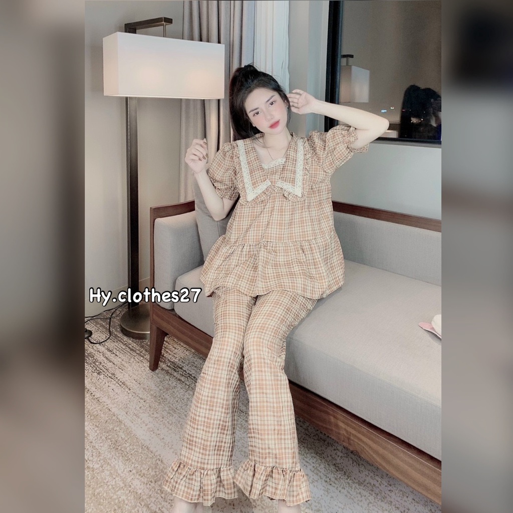 BỘ PYJAMA ĐŨI XỐP tiểu thư kẻ caro