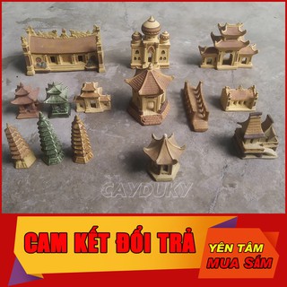 28 tượng gốm tháp chùa & mô hình ngôi nhà sàn, nhà rơm làm phụ kiện trang trí tiểu cảnh, trang trí bể cá, hòn non bộ