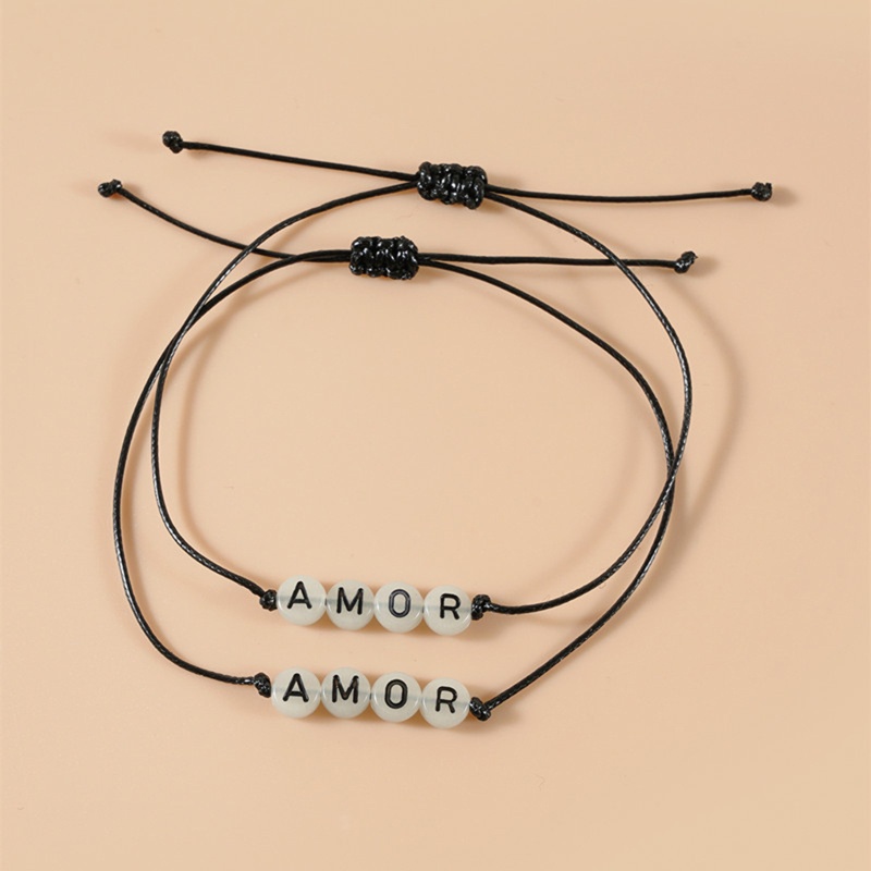 Vòng Tay Dây Thừng Xỏ Hạt Đen In Chữ Phát Sáng Dành Cho Bạn Nữ / Bạn Bè