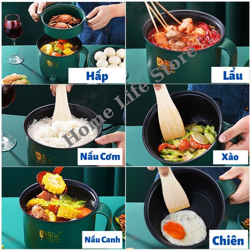 Nồi nấu mini đa năng 1,8 lít chống dính, nấu mì,cơm,hấp tiện lợi
