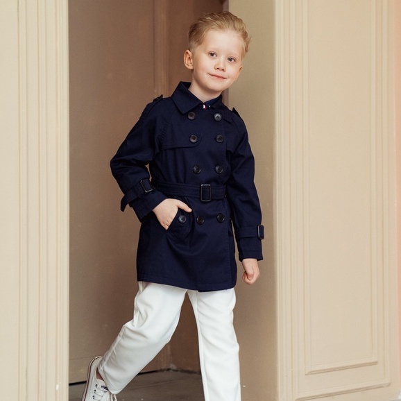 Áo khoác trendcoat bé trai 137KIDS thiết kế cao cấp 2 lớp dày dặn có đai lưng phong cách