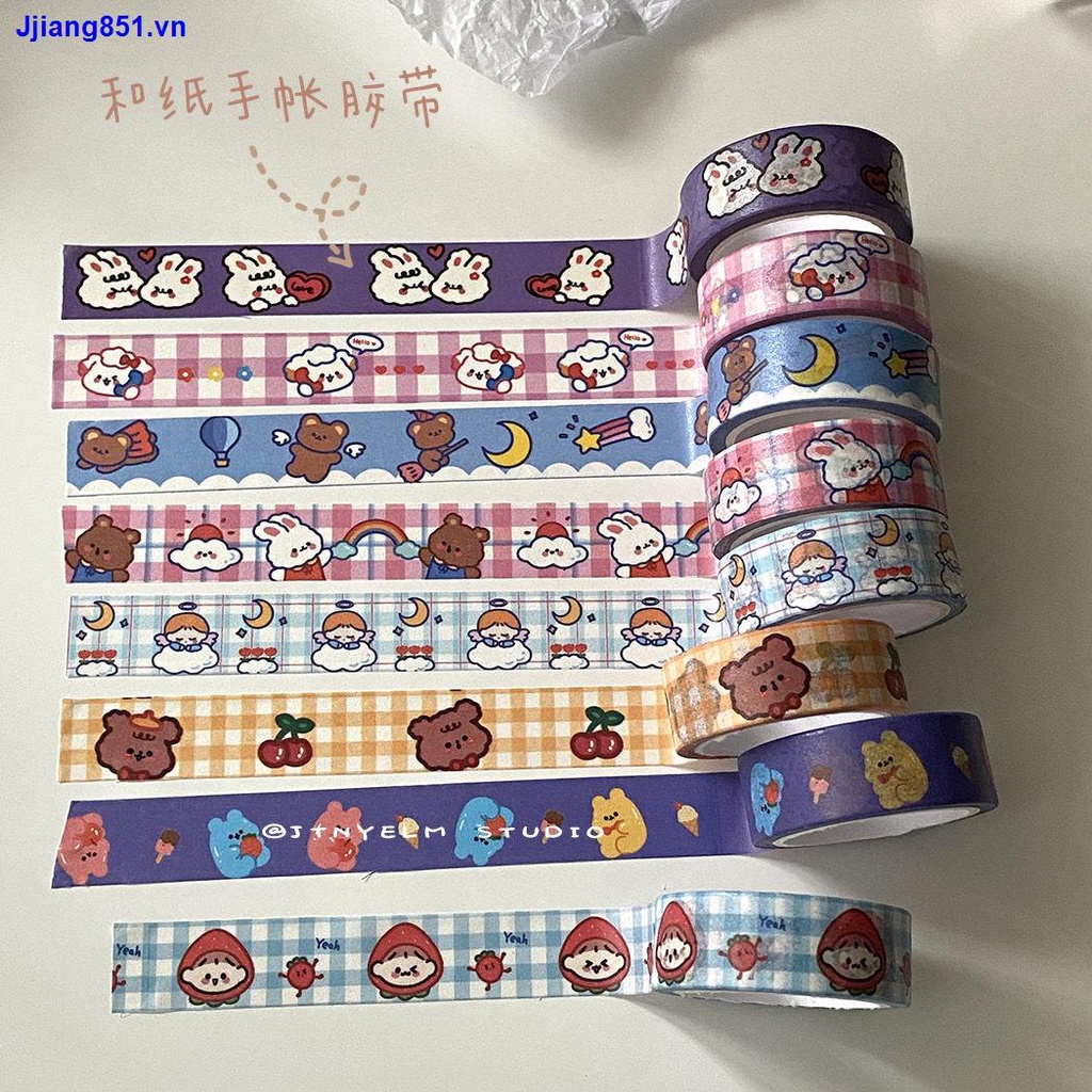 Decorative stickers Japanese ins cute cartoon bear and paper tape elementary and middle school students retro DIY hand account decoration can tear tape paper