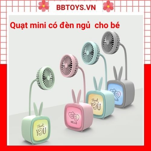 Quạt mini tích điện để bàn điều chỉnh được độ cao, kiêm đèn ngủ tiện lợi (BBTOYS: 78)