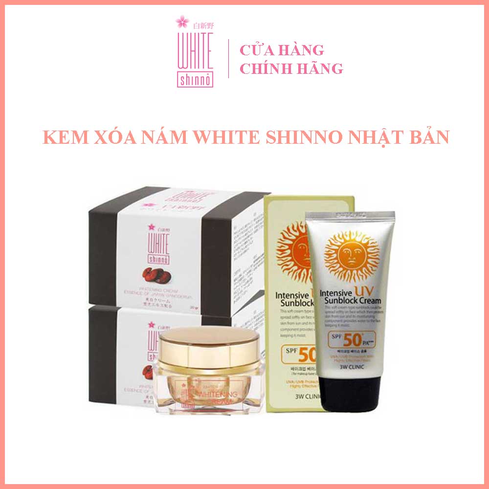 [COMBO 2 KEM NÁM + 1 KEM CHỐNG NẮNG] Kem Xóa Nám White Shinno Nhật Bản Và 1 Kem Chống Nắng 3W Clinic