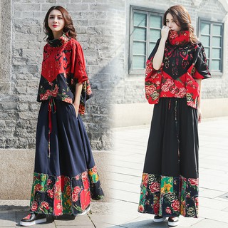 [ORDER] Set áo cổ cao+chân váy phong cách dân tộc (kèm ảnh thật)