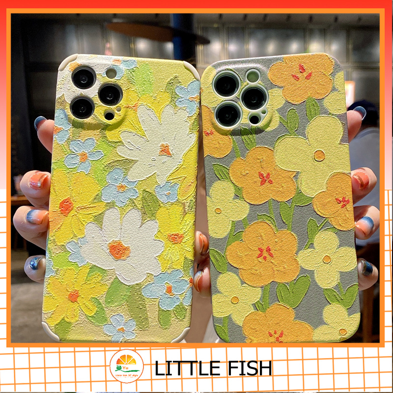 for iPhone 12 Pro Max Oil painting yellow flowers 12mini Phone 11 Pro Max Anti-fall Soft shell SE 2020 7plus 8plus xr xs i XSMAX   Vỏ Iphone