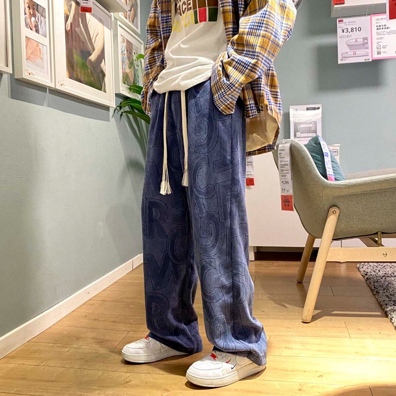 Quần ống rộng chất nhung in chữ phong cách hàn quốc thời trang mùa hè cho nam