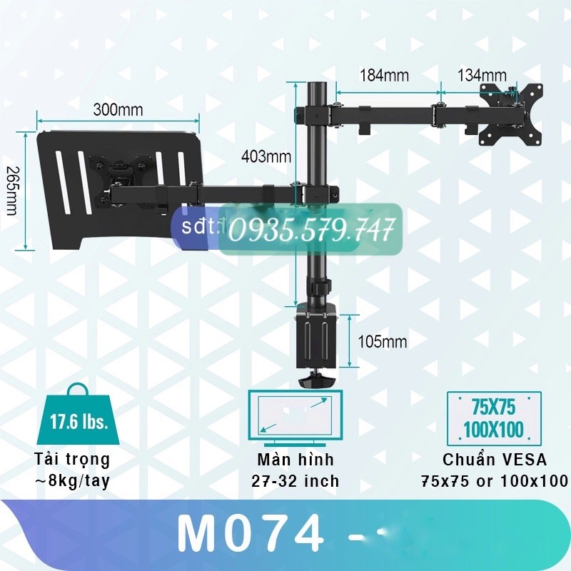 #M074- Giá Treo Màn Hình  Kèm Giá Đỡ Laptop/MacBook