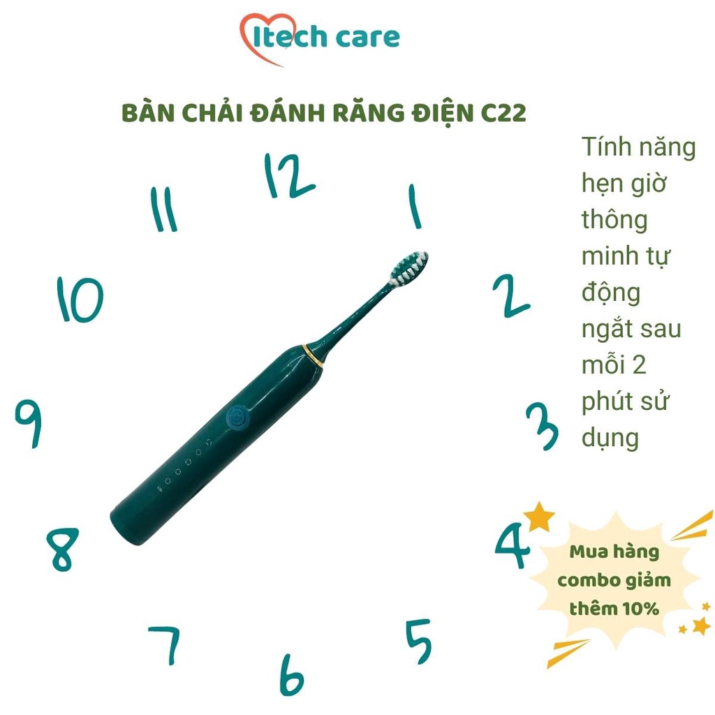 Máy đánh răng Itech care bàn chải đánh răng tự động 5 chế độ rung sóng âm pin sạc điện qua cổng usb tiện lợi