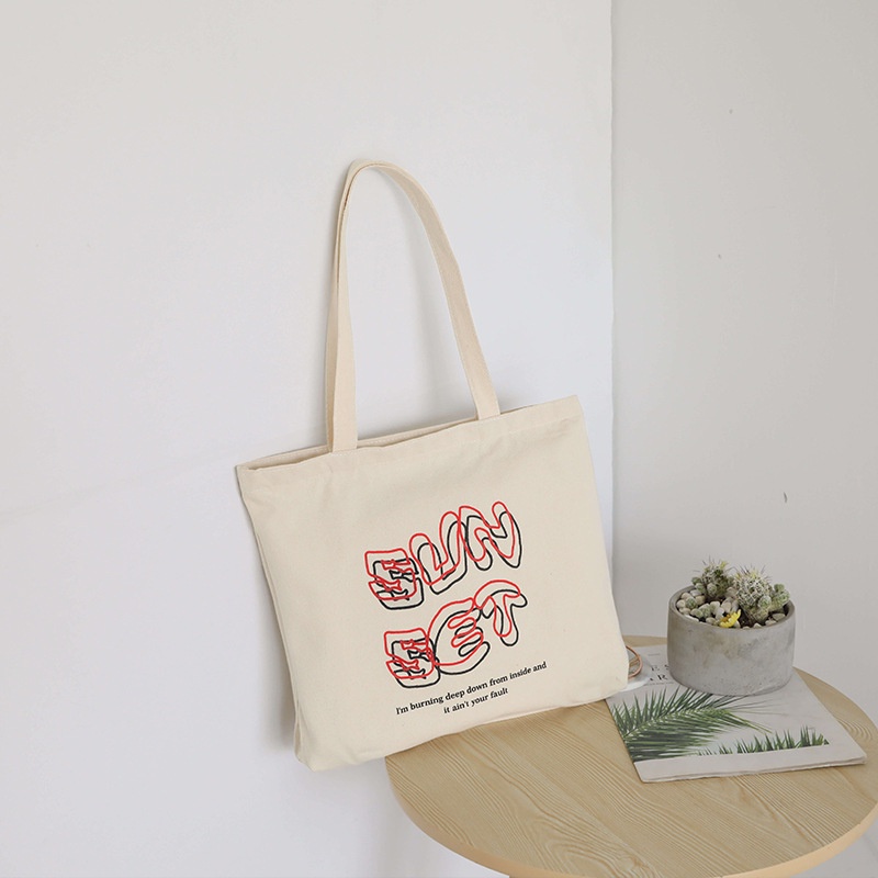 Túi Tote Vải Canvas Nữ Sunset  phong cách Ulzzang In  Có Khóa Kéo chất liệu dày dặn