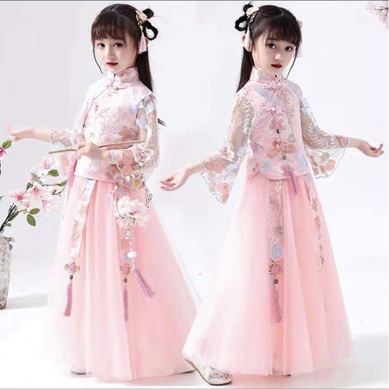 Đầm cổ trang thu đông cho bé gái 5-14 Tuổi