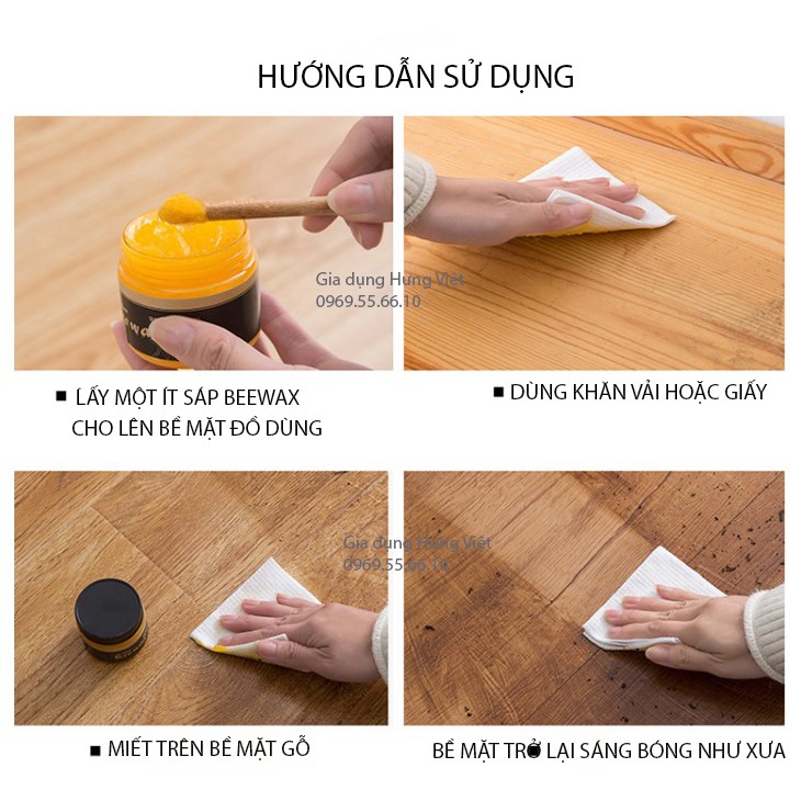 Sáp ong BEEWAX đánh bóng, làm mới, tạo ẩm sàn gỗ, bàn ghế, bàn làm việc, cầu thang, đồ trang trí [SÁP BEEWAX]