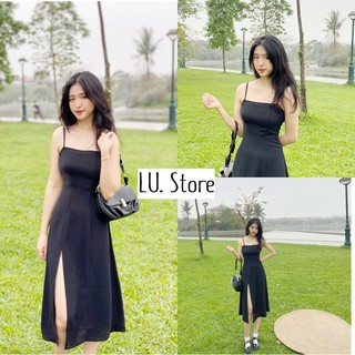 Đầm 2 Dây Voan Trơn Thiết Kế Xẻ Đùi , Hai Lớp- Có nút điều chỉnh tăng giảm (ĐầmThiết Kế By TeamLU 2021)