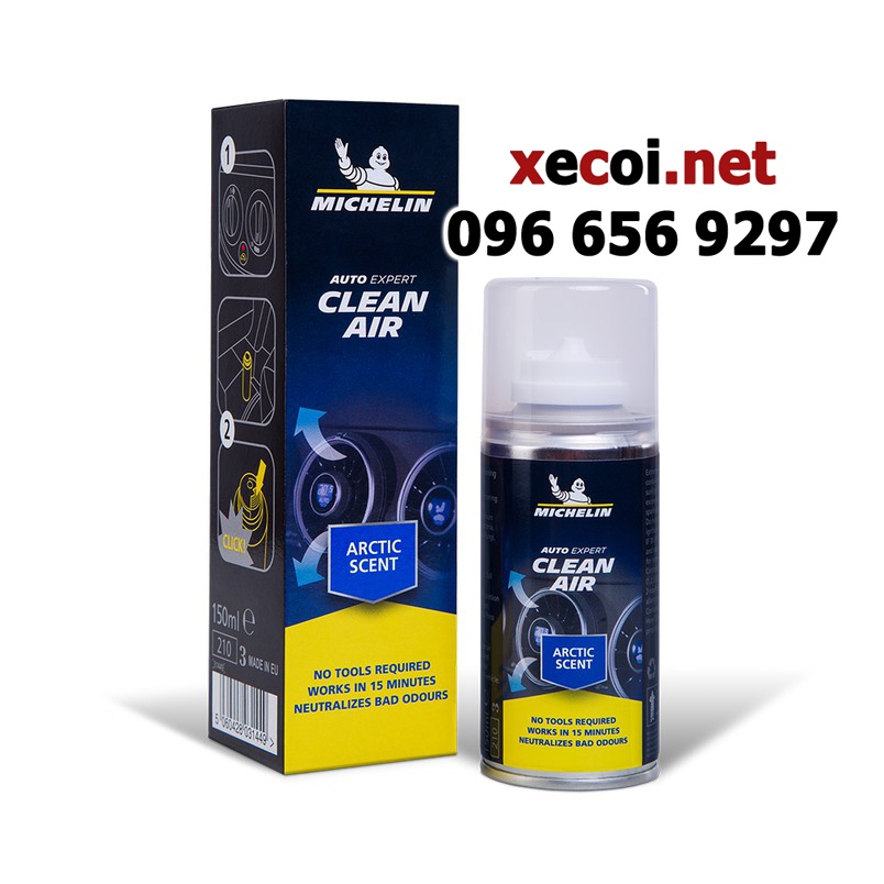 (giá tốt) Làm sạch dàn lạnh ô tô, Khử mùi, Diệt khuẩn Michelin Clean Air 150 ml