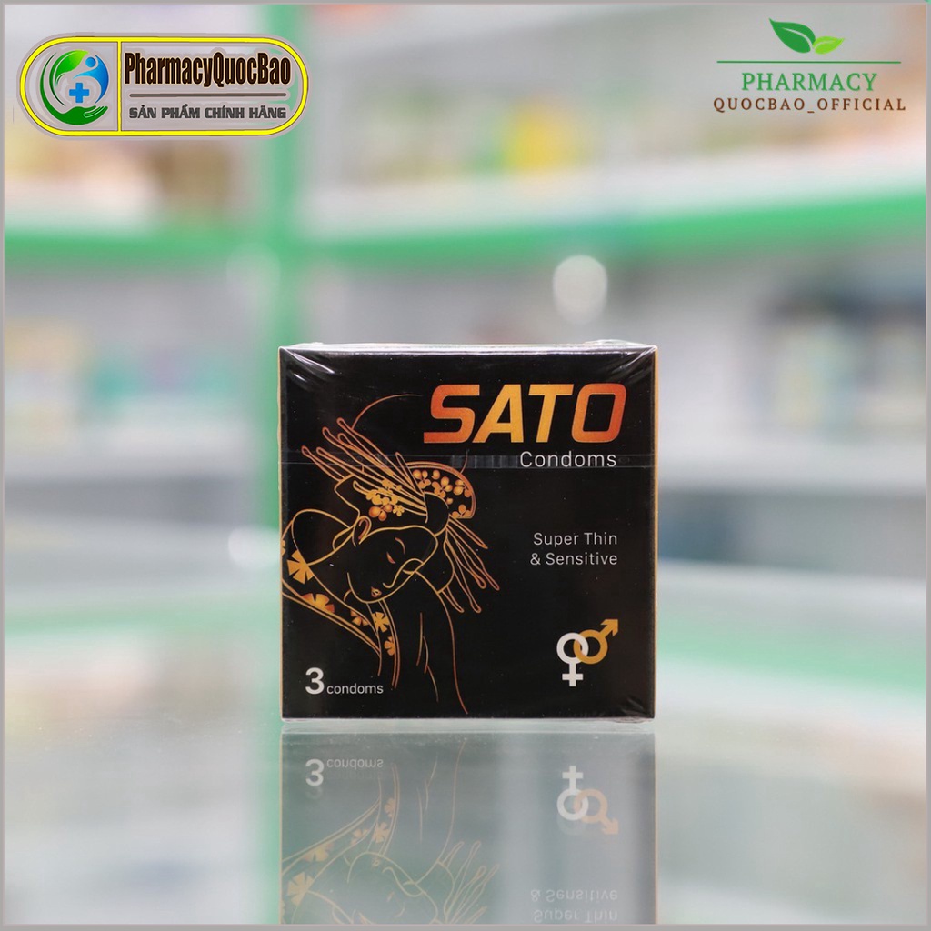 Bao cao su SATO hộp 3cái - Siêu mỏng chỉ 0.049mm - 100% cao su tự nhiện, an toàn - Bao cao su chính hãng