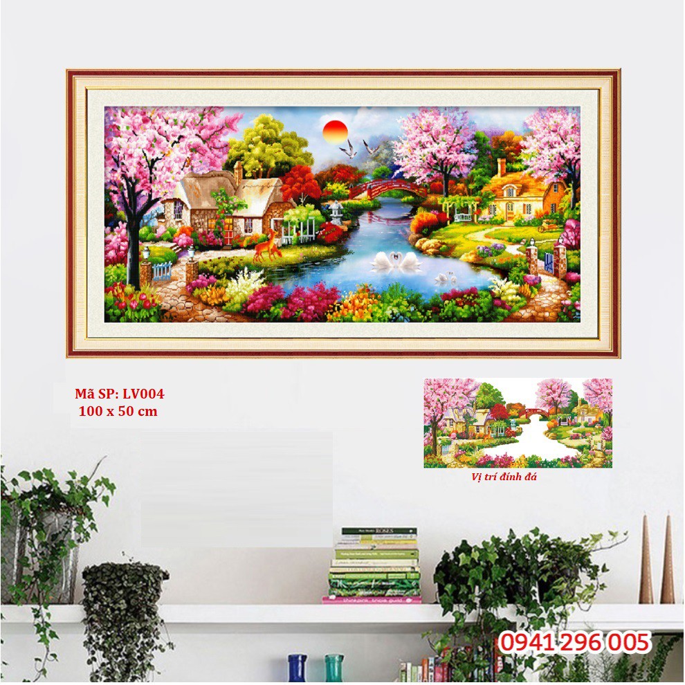 Tranh đính đá phong cảnh KT: 120x55cm,160x70cm - tranh chưa gắn đá