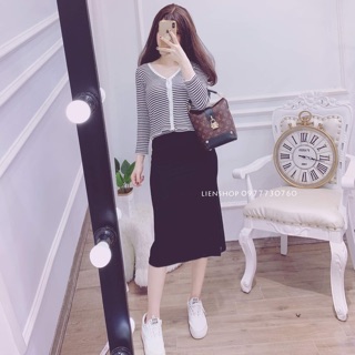 Xả kho - bán sỉ set váy kẻ 3 chi tiết nữ