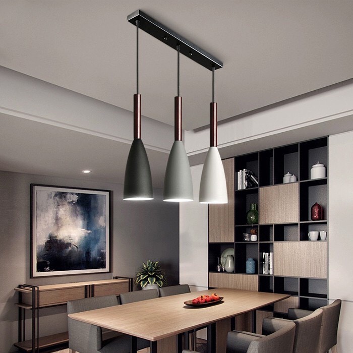 Bộ ba đèn thả trần hiện đại trang trí bàn ăn,phòng ngủ,nhà hàng quán cafe chao sơn tĩnh điện kèm bóng led chuyên dụng