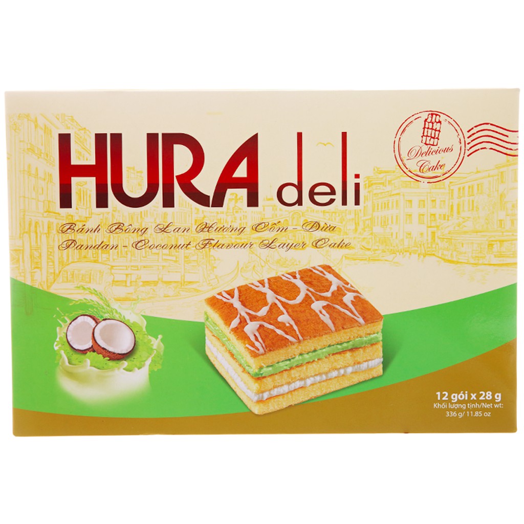 Bánh bông lan hương cốm dừa Hura Deli hộp 336g