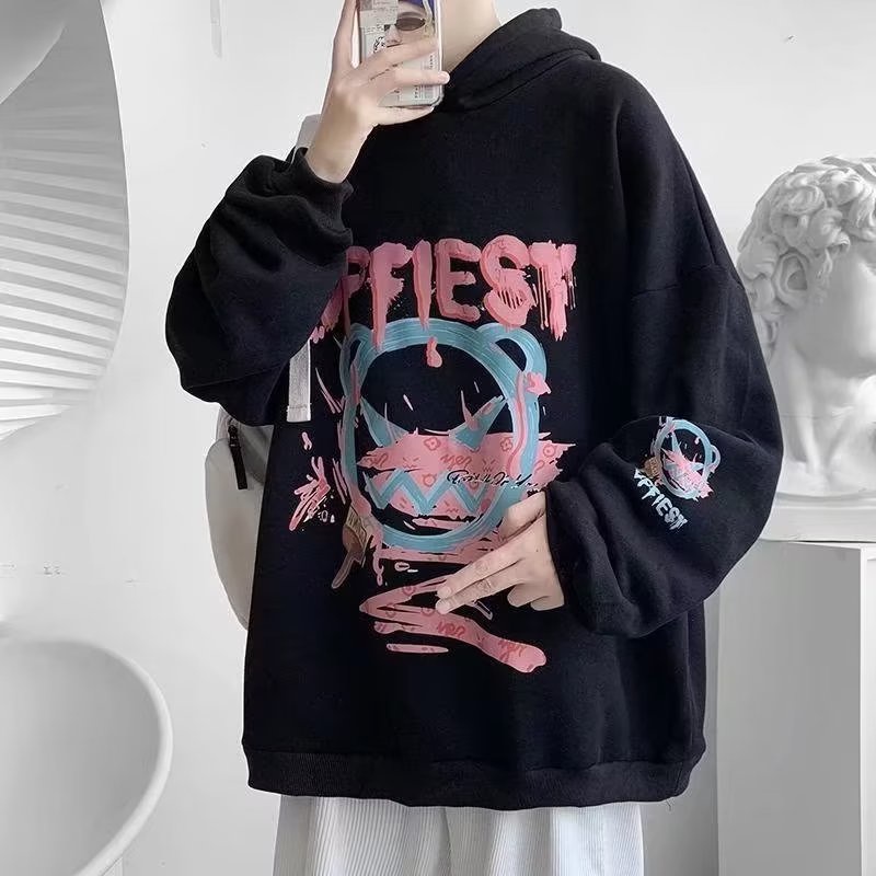 Áo Hoodie Dáng Rộng In Họa Tiết Hoạt Hình Phong Cách hip hop Đường Phố Hàn Quốc Chất Lượng Cao Cho Nam Size M-5XL