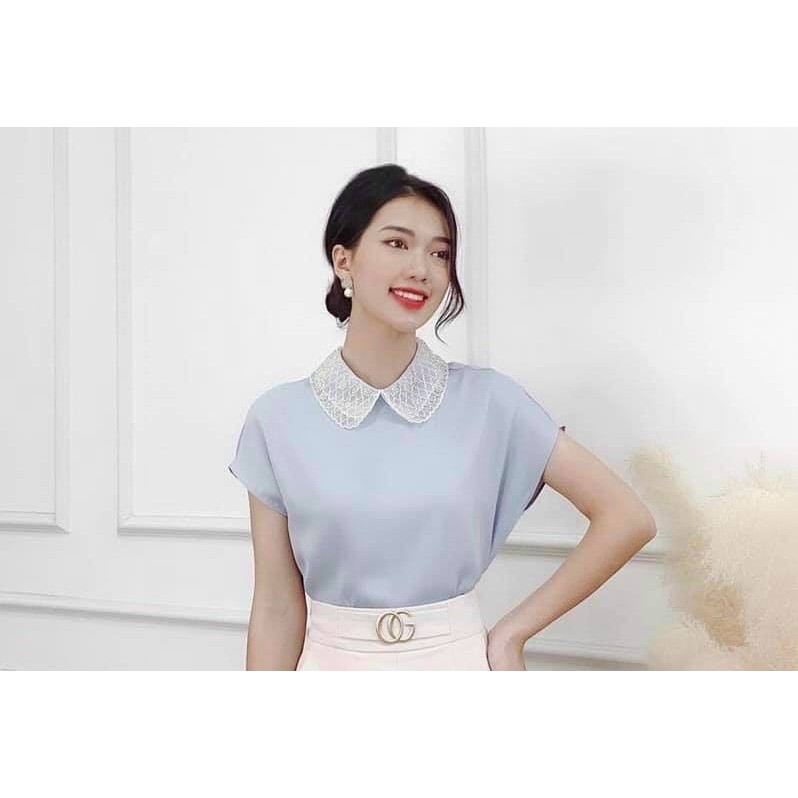 áo lụa trơn cổ ren