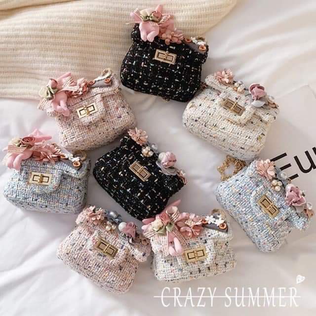 [Mã 11FASHIONSALE1 giảm 10k đơn 50k] Túi xách chất dạ đính hoa cao cấp cho bé gái