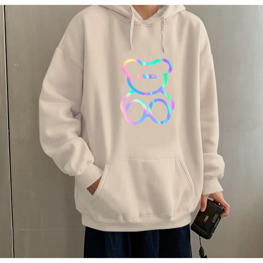 Aó khoác nỉ Hoodie phản quang Gấu Teddy, Áo khoác nỉ nam nữ họa tiết hình cá tính - KN26 | BigBuy360 - bigbuy360.vn