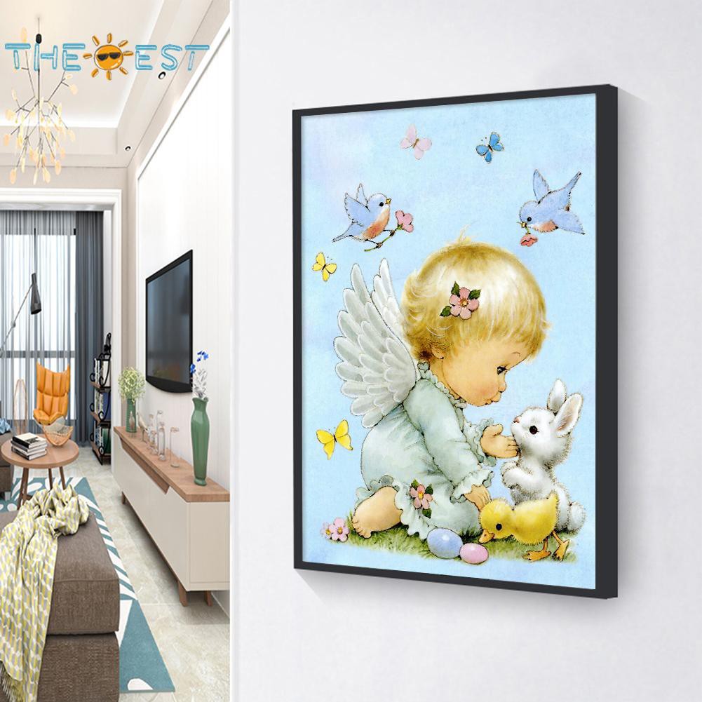 Tranh Đính Đá Kim Cương Toàn Bộ 5d Diy Hình Vẽ Thiên Thần Cho Bé