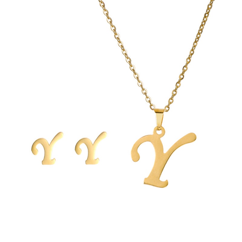 Bộ Vòng cổ + Bông Tai Hình Chữ Cái A Đến Z Monogram Màu Vàng Tùy Chỉnh Cho Nữ
