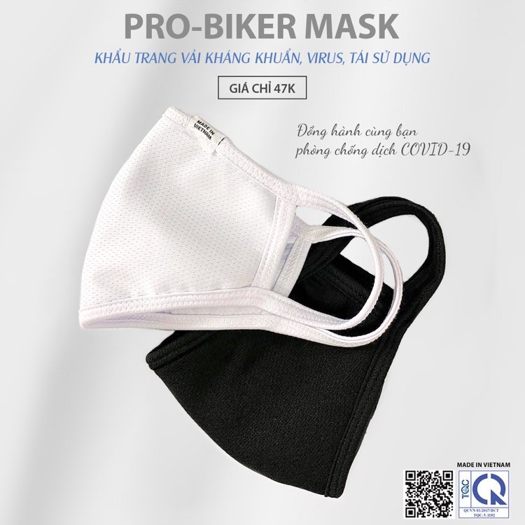 Khẩu trang vải kháng khuẩn Protech mask Pro-biker (Trắng)