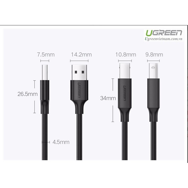 Cáp máy in USB 2.0 tốc độ lên đến 480Mbps chính hãng Ugreen US104