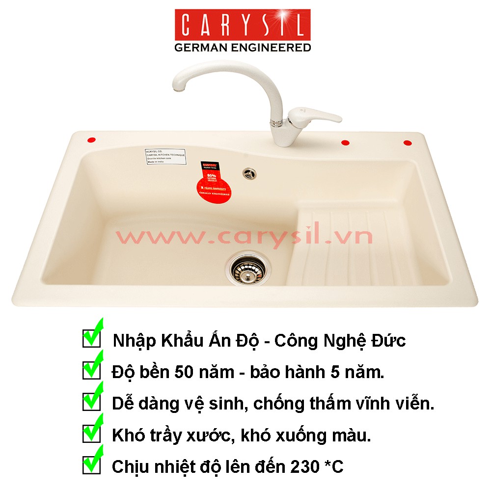 Chậu rửa chén đá CARISIL SWA1 , công nghệ Đức, bảo hành 05 năm