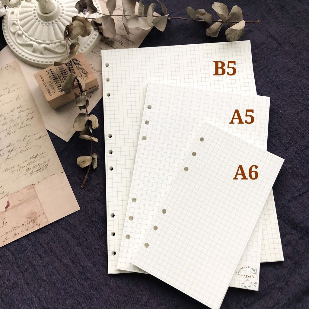 Giấy refill ruột sổ còng, planner các mẫu dotgrid, grid, line, blank khổ A6/A5/B5 bullet journal