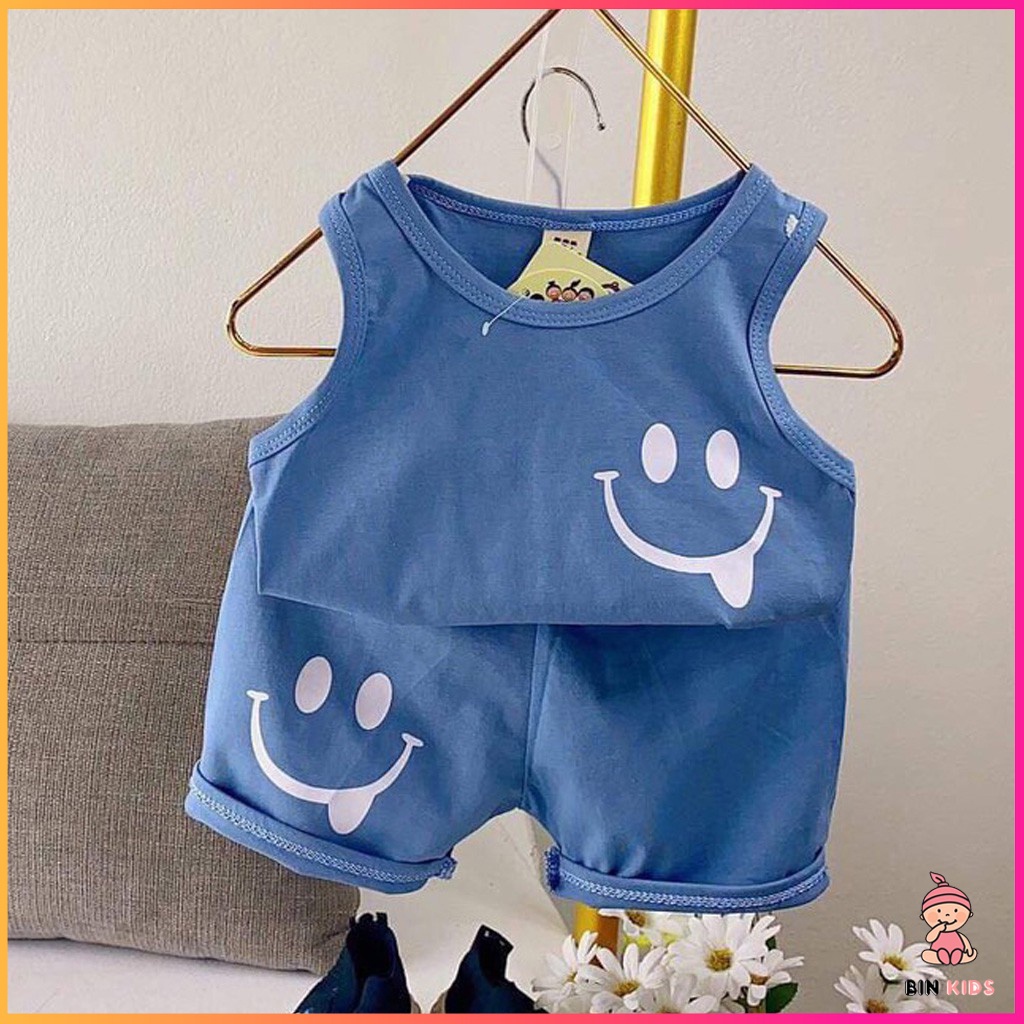 Đồ bộ ba lỗ cho bé mặt cười mặc ở nhà cực xinh chất cotton - BIN KIDS, bộ sát nách cho bé từ 6-19Kg