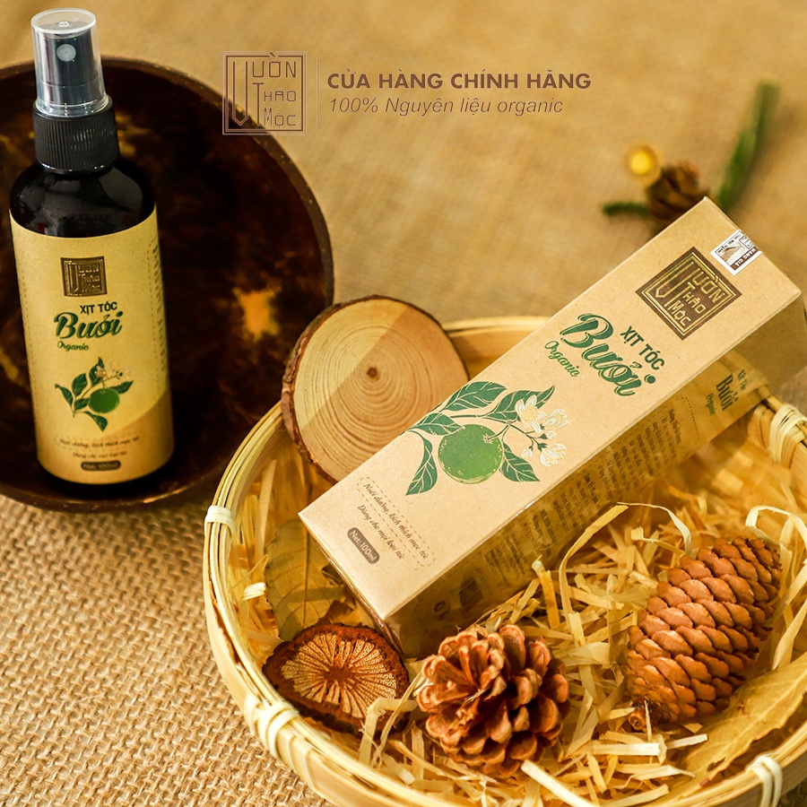 Xịt tóc hương bưởi VƯỜN THẢO MỘC ORGANIC dưỡng tóc mềm mượt lưu hương dài lâu chai lớn 100ml