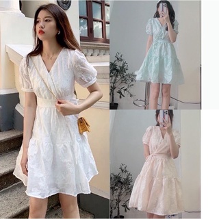 Váy hoa nổi thắt eo tiểu thư
