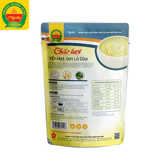 Cháo tươi Yến Hạt Sen Lá Dứa - Cây Thị - Mở gói ăn ngay 260g